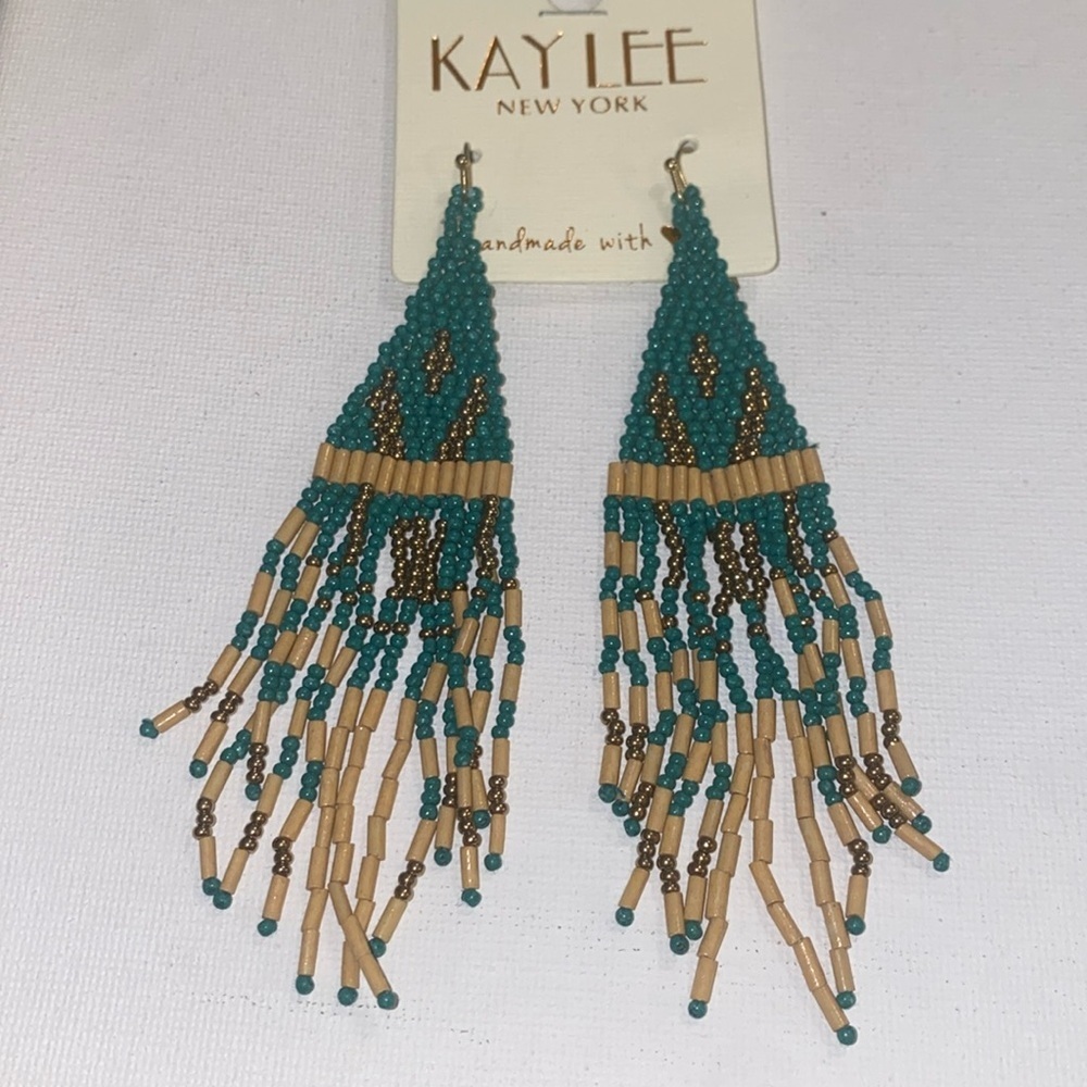 Kay Lee Beaded Fringe Earrings NWT
